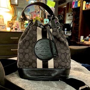Coach Dempsey  Black and Gray Signature Bucket Bag